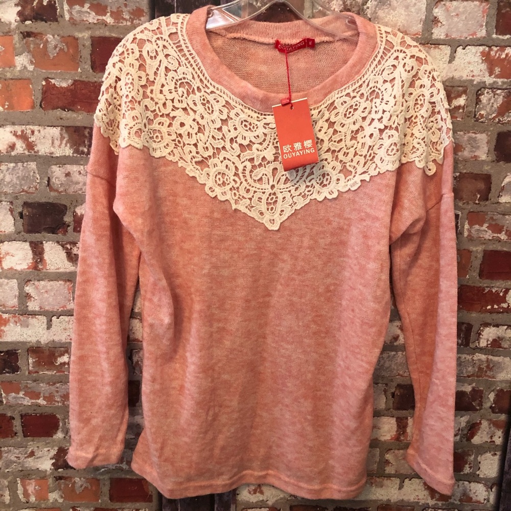 🎈[Ouyaying]🎈Light Pink Lace Blouse